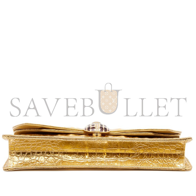Ch**el 19a crocodile embossed gold jeweled scarab clutch bag ti9 784893 (30*13*5cm)